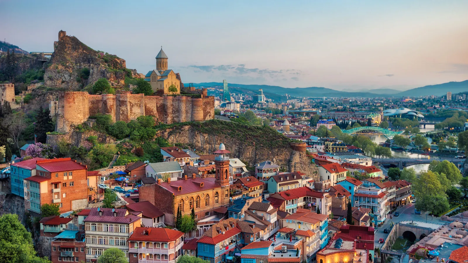 Tbilisi Old Town and Narikala Fortress above the Mtkvari river, Georgia