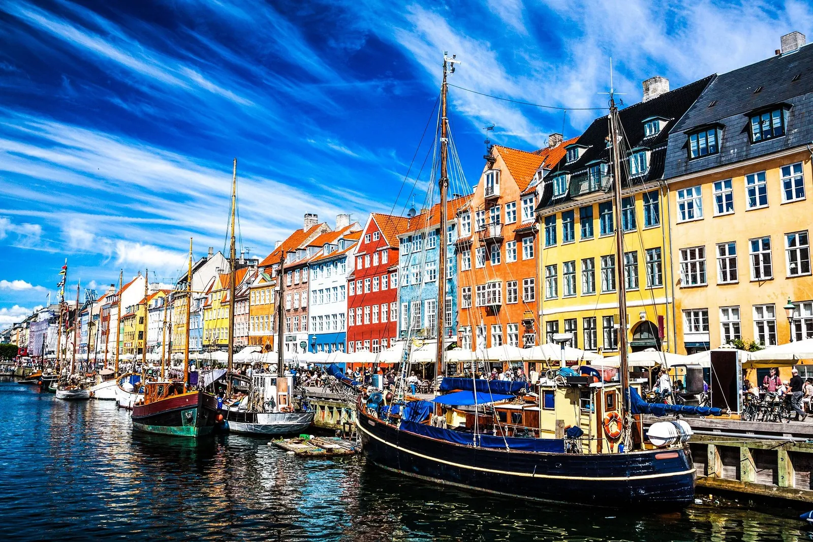 Nyhavn harbour and its colourful townhouses, Copenhagen, Denmark